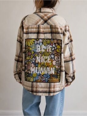 Original upcycled custom flannel shirt graphic tee on back bespoke